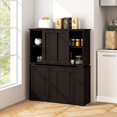thumbnail image 4 of Costway Buffet Bahut Empilable, Ensemble de 2 avec Portes Coulissantes et Tablette Réglable, Brun, 4 of 8
