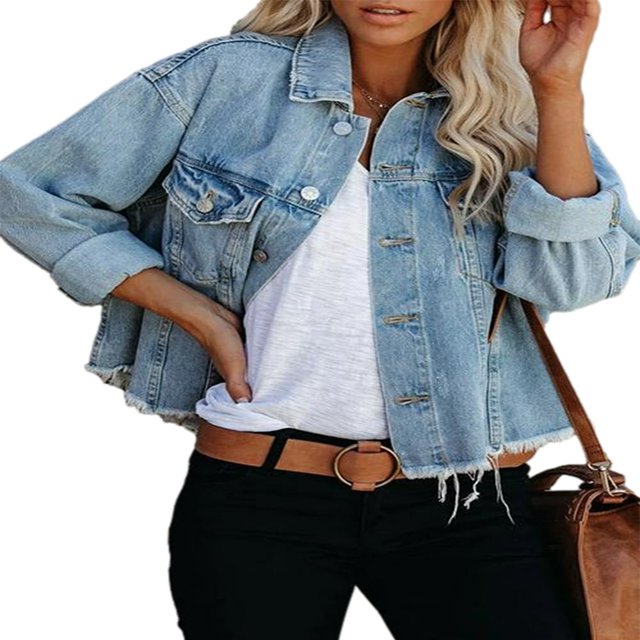 Aunavey Women‘s Basic Button Down Long Sleeve Stretchy Jean Trucker Denim Jacket