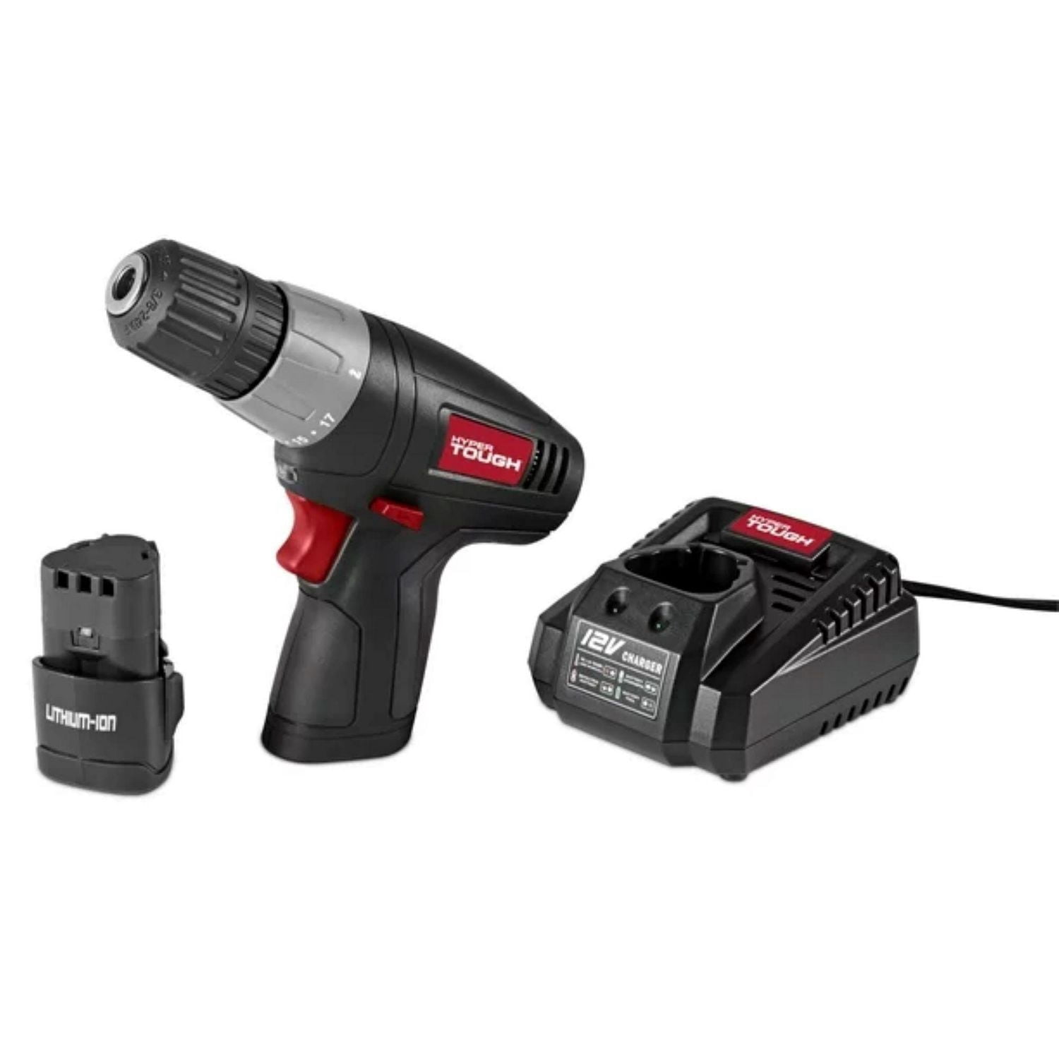 Perceuse-visseuse sans fil à pile lithium ion Hyper Tough de 12 volts avec trousse d'outillage de 100 piéces