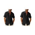 thumbnail image 2 of pitrice Men Shirt Casual Short Sleeve Breathable Replacement Button Down Solid Color Fashionable Home Dating Shirts Top Black M 2Set, 2 of 6