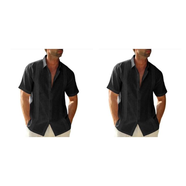 pitrice Men Shirt Casual Short Sleeve Breathable Replacement Button Down Solid Color Fashionable Home Dating Shirts Top Black 3XL 2Set