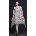 thumbnail image 4 of Bimba Kurti Asymétrique Gris à Imprimé Feuilles au Pochoir pour Femmes, Robe d'Été Indienne Tunique, XX-Grand, 4 of 6