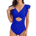 thumbnail image 1 of Penkiiy Women's One Piece Swimsuit Ruffle Cutout Bathing Suits Slimming Tummy Control V Neck Wrap Swimwear M Blue, 1 of 6
