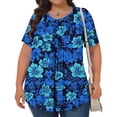 thumbnail image 4 of DDAPJ pyju Hauts Boho pour Femmes Grande Taille T-Shirts Graphiques Floraux Col Rond Manches Courtes Blouse d'Été Décontractée Tunique Coupe Ample Chemise Cache-Ventre Ventes Éclair du Jour Bleu TTTTG, 4 of 9