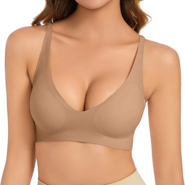 Women's Bra without Underwire Women Bra Set and Underwear Thong V Neck Comfort Soft Brazier for Women Bra Push Up Seamless Bra Lightly Padded Breasts Bra for Women for A Feel Fit Bralette Women