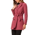 thumbnail image 4 of INSPIRE CHIC Women's Notch Lapel Double Breasted Belted Mid Length Trenchcoat M Watermelon Red, 4 of 7