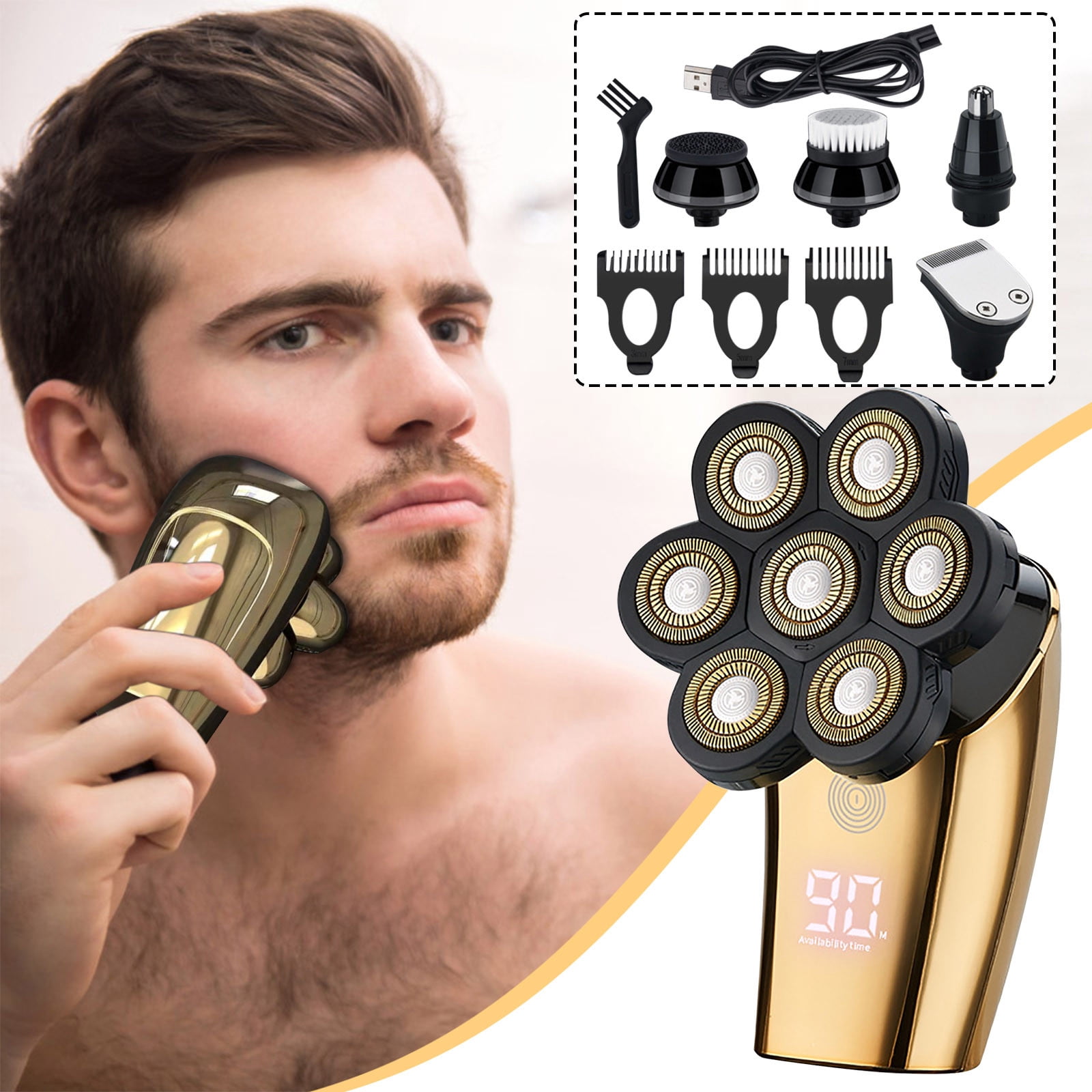 Agiferg 7D Independently 7 Cutter Floating Head Waterproof Electric Multifunction USB Charge Shaver For Men