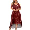 thumbnail image 1 of JULMCOMO Robes Grande Taille pour Femmes 5x Robe d'Été à Épaules Dénudées pour Invitée de Mariage Tendance à Imprimé Floral à Manches Courtes Col Ras du Cou Longue Robe Violet 5TG, 1 of 6