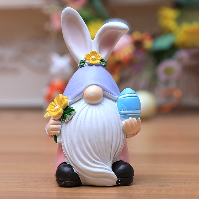 Fwttom Décorations de Pâques Statue de Nain de Jardin Figurines de Collection Statue Miniature en Résine Nain de Jardinage