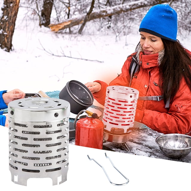 Mini Poêle Chauffante Portable en Acier Inoxydable pour Tentes de Camping Extérieures avec Double Cheminée et Pince Chauffante