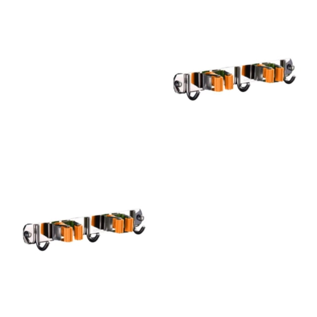 ZheElen Support Pratique pour Écouvillon en Acier Inoxydable - Fabrication Résistante à la Corrosion, Rapide, Robuste, Support Multifonction pour Écouvillon, Support pour Balai, orange, 2 Pinces et 3 Crochets, Ensemble de 2