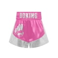 thumbnail image 3 of Xnihocha Unisex Kids Satin Boxing Shorts Metallic Color Block Boxer Kickboxing Muay Thai Training Trunks Hot Pink&Silver 14, 3 of 5