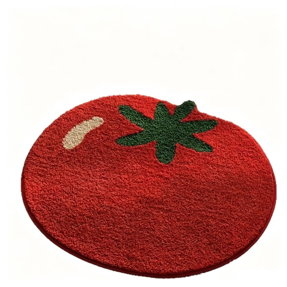 Tomato Shaped Microfiber Bathroom Rug – Absorbent Non-Slip Shower Floor Mat for Bathroom, Kitchen, Entryway with Bright Decor Style
