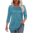 thumbnail image 2 of cfhntfmh Chemises à Rayures d'Automne pour Femmes Coupe Ample Hauts Décontractés T-Shirts à Col Rond Mode T-Shirt à Manches 3/4 Vêtements Confort, 2 of 6