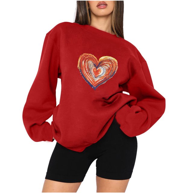 2023 Sweat-Shirt Oversize pour les Femmes Amour Décontracté à Manches Longues Col Rond Velours Décolleté Épaule Régulière à Capuche Tops Ample