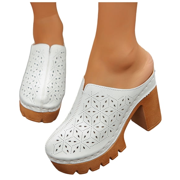 Sandales Compensées à Bout Fermé pour Femmes, Découpées, Sans Arrière, Mules à Plateforme, Talon Haut Épais, à Enfiler, Chaussures Habillées, Blanches, Taille 6,5