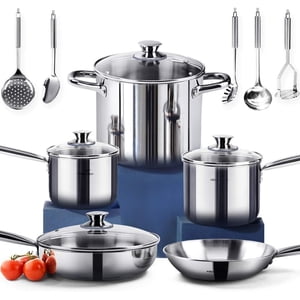 14-Piece Ensemble d'articles de cuisine en acier inoxydable sans nickel - Ensemble de casseroles et de pots en acier inoxydable sans nickel - Ensemble d'articles de cuisine non toxiques en acier inoxydable - Ensembles d'articles de cuisine à induction en acier inoxydable