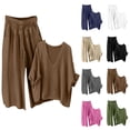 thumbnail image 2 of UPPADA Ensembles de Pantalons de Voyage pour Femmes 2 Pcs, Ensembles 2 Pcs pour Femmes Ensemble Assorti Décontracté Hauts à Manches Longues à Col Ras du Cou et Pantalons Capri Ensemble de Détente Assorti Ensembles de Pyjamas Brun, TTG, 2 of 7