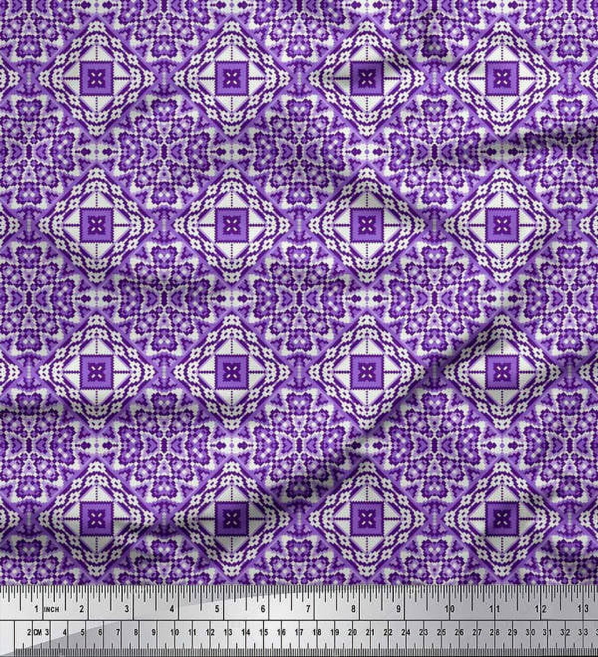 Soimoi Rayon Crepe Fabric Geometric Kilim Printed Fabric 1 Yard 46 Inch Wide