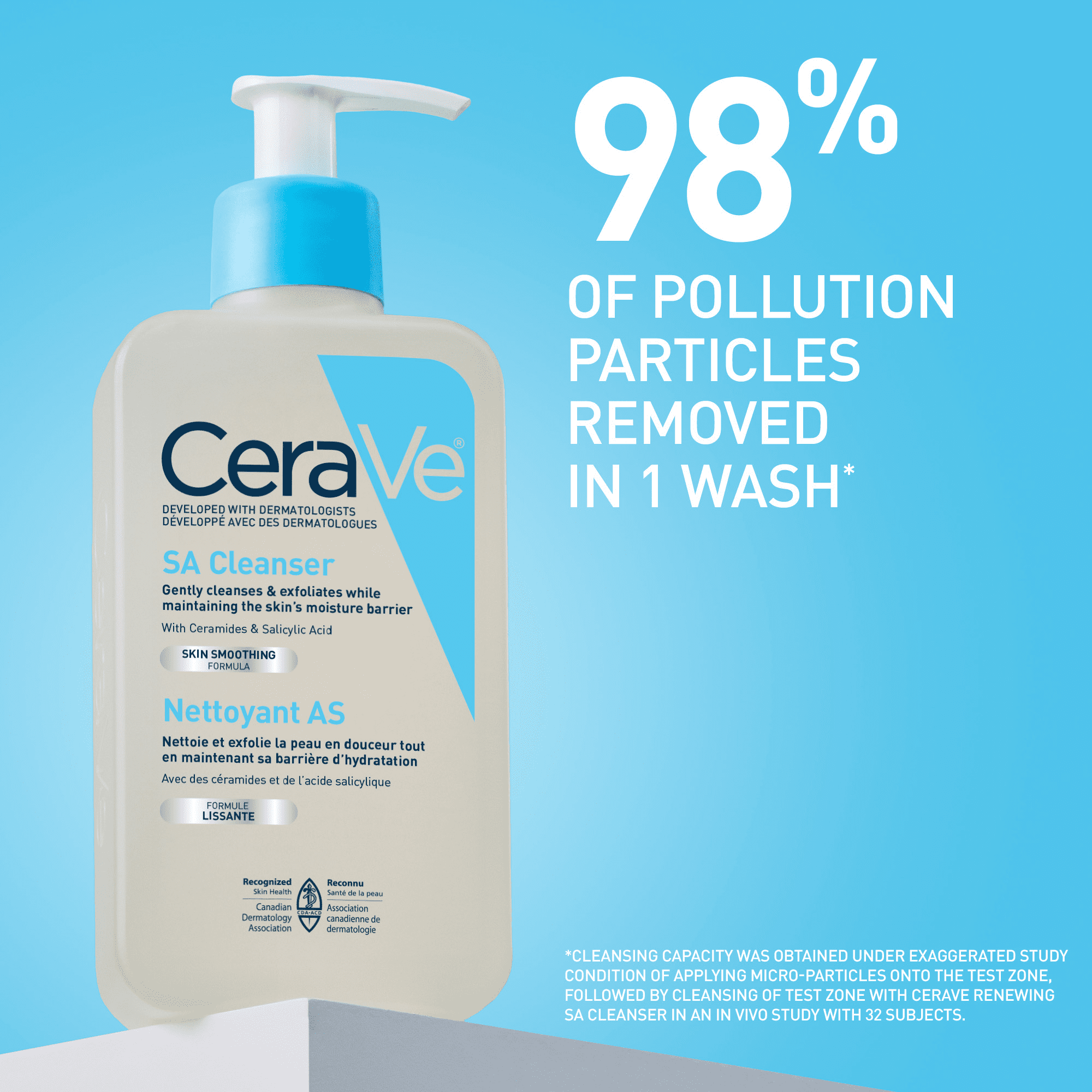 CeraVe Nettoyant SA, Gel Exfoliant à l'Acide Salicylique avec Vitamine D et Céramides pour Peau Rugueuse, 473 ml