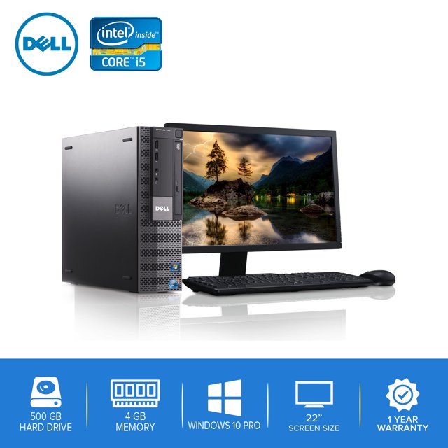 Dell PC Ordinateur de Bureau CORE i5 3.0GHz 4 Go 500GB HD Windows 10 avec Écran LCD 22 Pouces - Utilisé