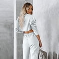 thumbnail image 2 of IROINNID Survêtement pour Femmes Ensemble 2 Pcs Économies Col Rond Couleur Unie Chandail Court Nombril Chandail à Manches Longues Décontracté Pantalon à Cordon Costume Ensemble Athlétique, Blanc, 2 of 9