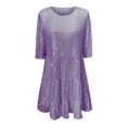 thumbnail image 2 of Robe Femme Épaules Dénudées Robe Formelle Dames Paillettes Sequins Col Rond Manches Courtes Grande Ampleur Robe Mignonne Vêtements Femme Adulte Violet Taille TG, 2 of 6
