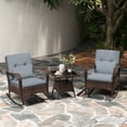 thumbnail image 2 of Gymax 3PCS Outdoor Rocking Set Rattan Rocker Chairs w/ Tempered Glass Coffee Table Wicker Rocker Set Grey, 2 of 10