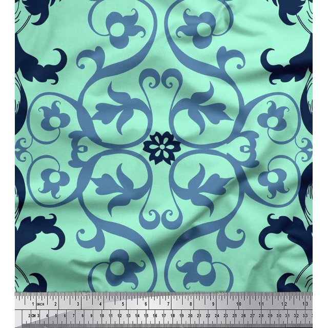 Soimoi Rayon Crepe Fabric Swirl & Ogee Damask Print Fabric by Yard 46 Inch Wide