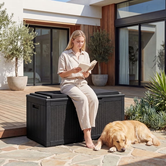 Homall Coffre de Terrasse Extérieur en Résine de 100 Gallons pour Toutes les Conditions Météorologiques, Solution de Rangement Verrouillable et Étanche avec Rangement pour Coussins, Noir