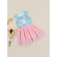 thumbnail image 3 of Xingqing Toddler Baby Girl Easter Sundress Rabbit Floral Print Sleeveless Tulle Patchwork Dress Summer Clothes, 3 of 7