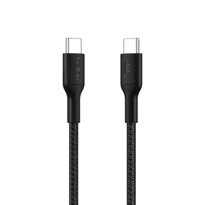 Belkin BoostCharge Braided USB-C to USB-C Cable (1M/3.3ft. 60W) - Soft, Flexible Fast-Charging Cable, Type C Charger Cord for iPhone 16 & 15 Series, Galaxy S25, MacBook, iPad Pro, & More Black USB 2.0