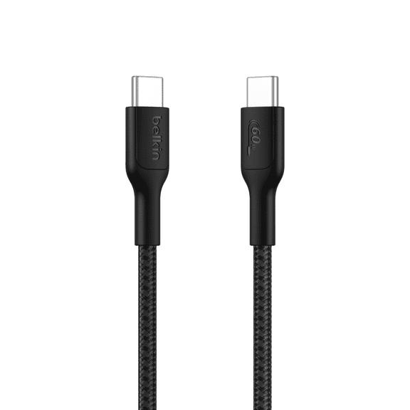 Belkin BoostCharge Braided USB-C to USB-C Cable (1M/3.3ft. 60W) - Soft, Flexible Fast-Charging Cable, Type C Charger Cord for iPhone 16 & 15 Series, Galaxy S25, MacBook, iPad Pro, & More Black USB 2.0