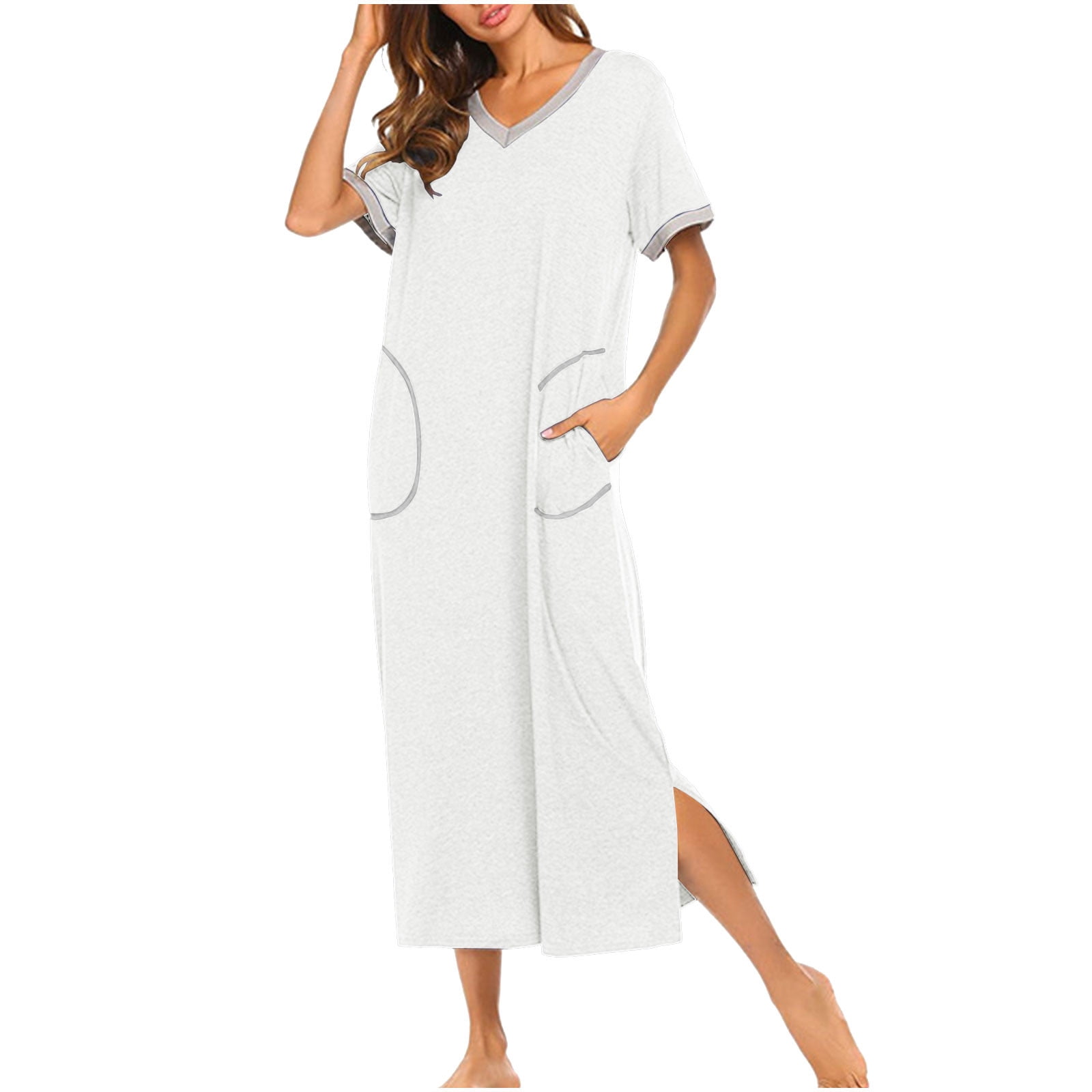 Birdeem Chemise de Nuit pour Femmes à Manches Courtes, Nuisette Ultra Douce, Robe de Nuit Pleine Longueur
