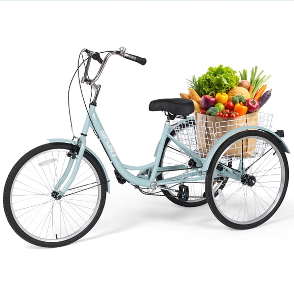 Naipo Tricycle pour Adultes 7 Vitesses Tricycles 3 Roues 26 Pieds' Vélos pour Adultes, Tricycle pour Femmes Hommes, Paniers Arrière à Roues Amovibles - Aînés et Navetteurs, 350 lb - Vert