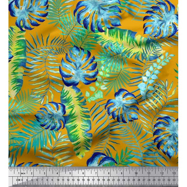 Soimoi Velvet Fabric Leaves Tropical Print Sewing Fabric Yard 58 Inch Wide