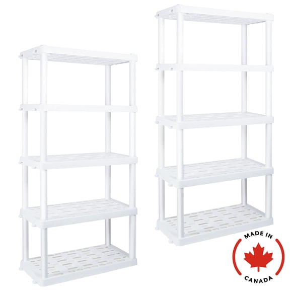 Hyper Tough Plastic Storage Shelf 5-Tier 73.80"Hx 17.75"D x 36"W 2-Pack White-750 lbs Total Capacity