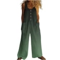 thumbnail image 1 of Combinaison Décontractée pour Femmes, Sans Manches à Col Rond avec Motif Imprimé, Poches à Boutons et Taille Élastique, Vert Militaire, Taille g, 1 of 5