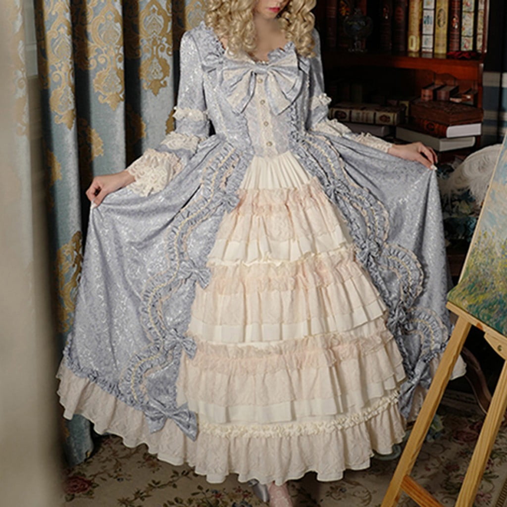 Casual Victorian Lolita Dresses Gspmoly Women'S Casual Dresses, Fashion Women Vintage Gothic Court Square Collar Patchwork