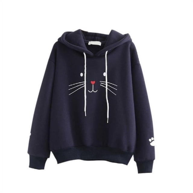 Femmes Plus Velours Chaud Grande Taille Mignon Chat Pull à Capuche Manches Longues Décontracté Hiver Automne en Vrac Tops