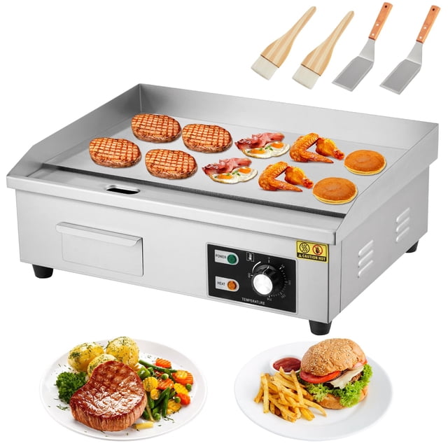 Yiwa 21" Countertop Electric Griddle, Commercial Indoor Grill with Preseasoned Cooking Surface, Adjustable Temperature Control