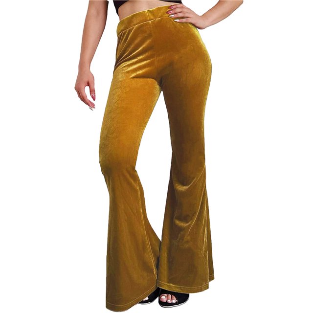 Honganda Women’s Velvet Flare Pants Solid Color Slim Fit Bell-Bottom Trousers Bootcut Pants