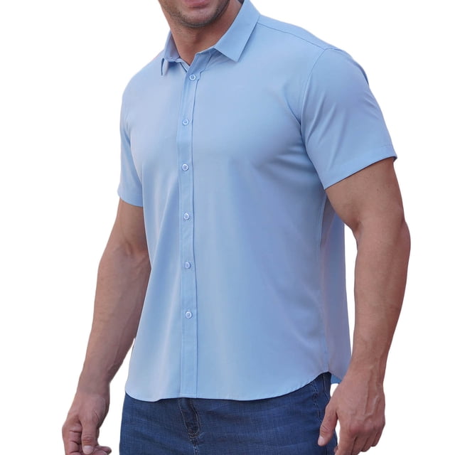 Birdeem Chemises pour Hommes Hommes Mode Affaires Col Rabattu Bouton Col Rabattu Poche Chemise à Manches Courtes Blouse