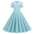 thumbnail image 2 of Robes pour Femmes 2025 Élégantes Élégantes Commerce Extérieur Col en V Manches Courtes Rétro Double Boutonnage Bouton Maxi Robe Bleue S, 2 of 4
