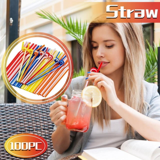 SDNall 100pcs Color Art Straws 8 Colors Clear Pack Package Disposable 6x260mm