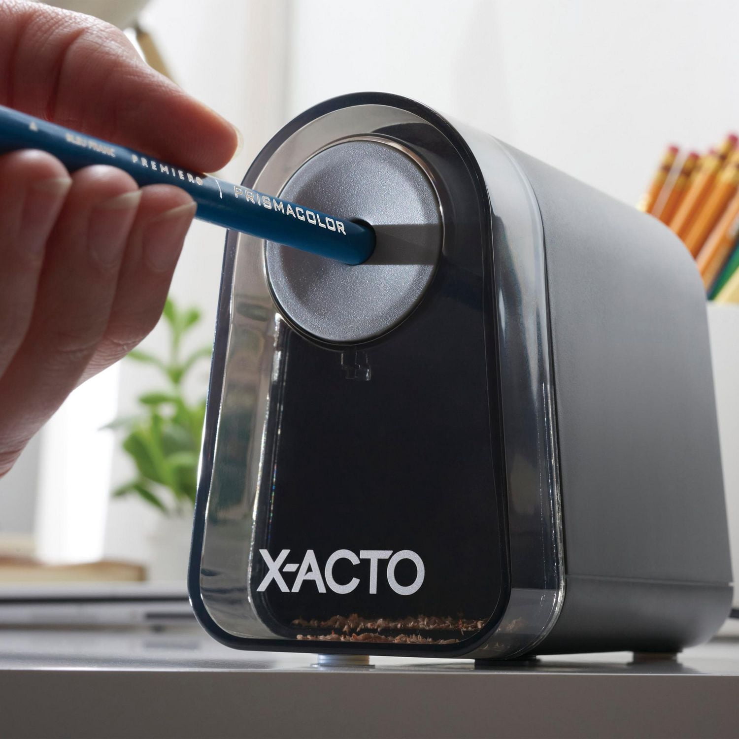 X-ACTO Pencil Sharpener, Mighty Mite Electric Pencil Sharpener, With Pencil Saver, SafeStart Motor, Black, 1 Count