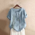 thumbnail image 2 of Birdeem Femmes Manches Courtes Décontracté Col Rond Imprimé Ample Bouton Tunique Chemise Blouse Hauts, 2 of 5