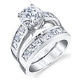 thumbnail image 1 of Ensemble Nuptial pour Femme en Argent Sterling 2 Ct Bague de Fiançailles et de Mariage Ronde en Zircon Cubique Taille Princesse, 1 of 6