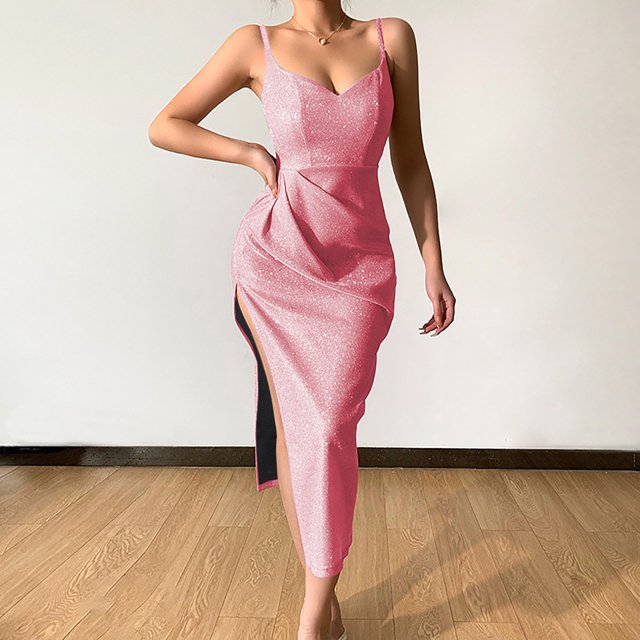 Gspmoly Robe pour Femmes, Mode Femmes Été Décontractée Unie à Col en V Camis Sans Manches Gilet Longue Robe Robes de Cocktail pour Femmes jusqu'à 60 % de Rabais