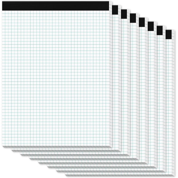 Graph Paper Pads 8.5 x 11, 8 Pack, 4x4 Quad Grid Paper Pad 8-1/2" x 11", White Quadrille Pad, Easy Tears Off Design, Grid Notebook 8-1/2 x 11, White 70 GSM Graft Paper, 30 Sheets/Pad